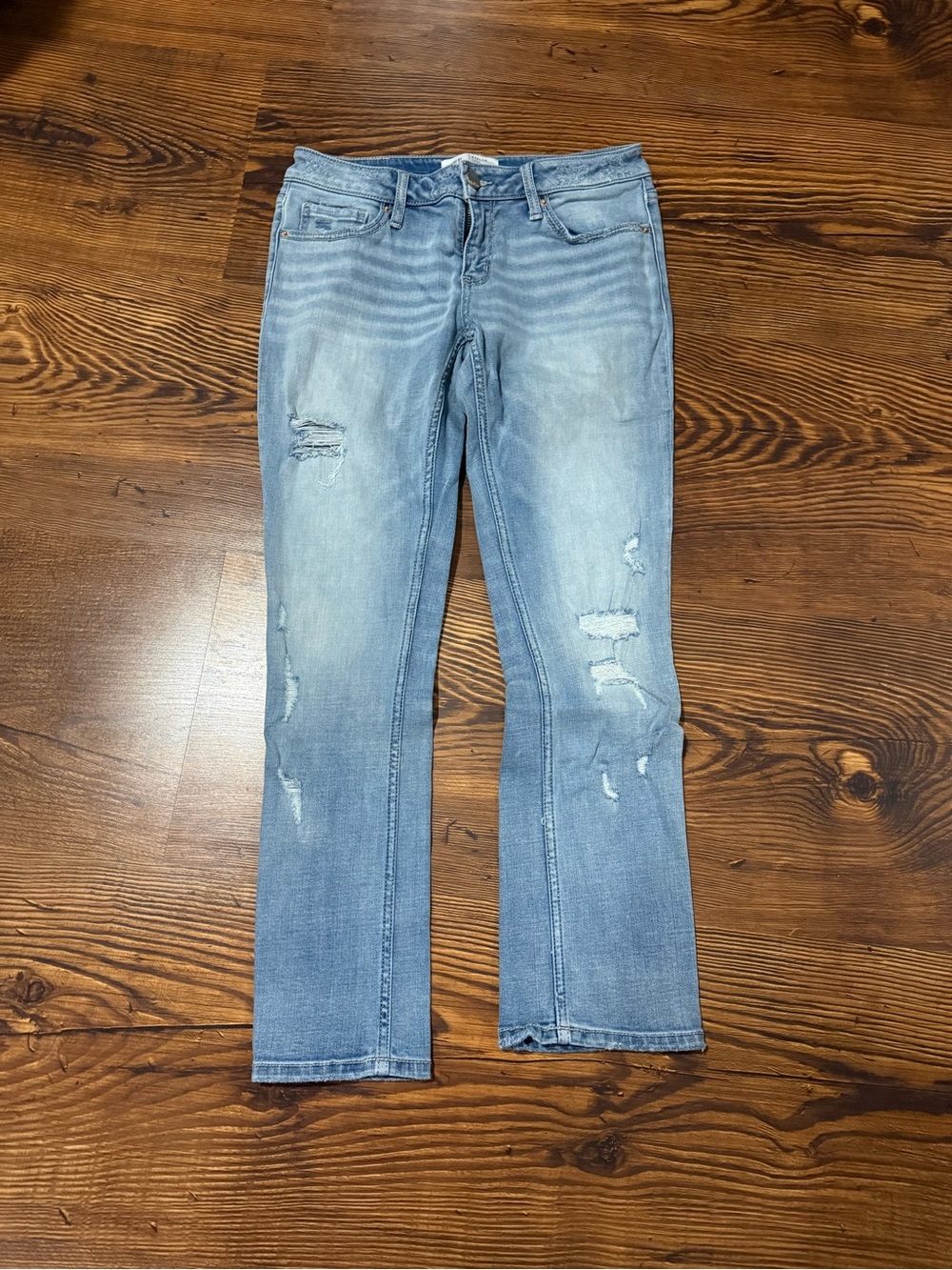 BKE Light Blue Distressed Straight-Leg Jeans